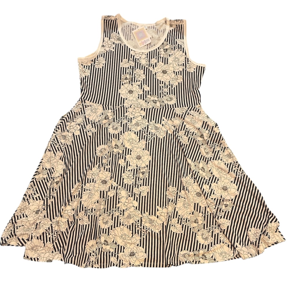 LuLaRoe Black and White Floral Striped Dress